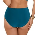 thumbnail image 5 of Xudanell Women's High Wasited Cheeky Bikini Bottom Shirred Tummy Control Swimsuit Full Coverage SexySwim Bottom (Blue,S), 5 of 9