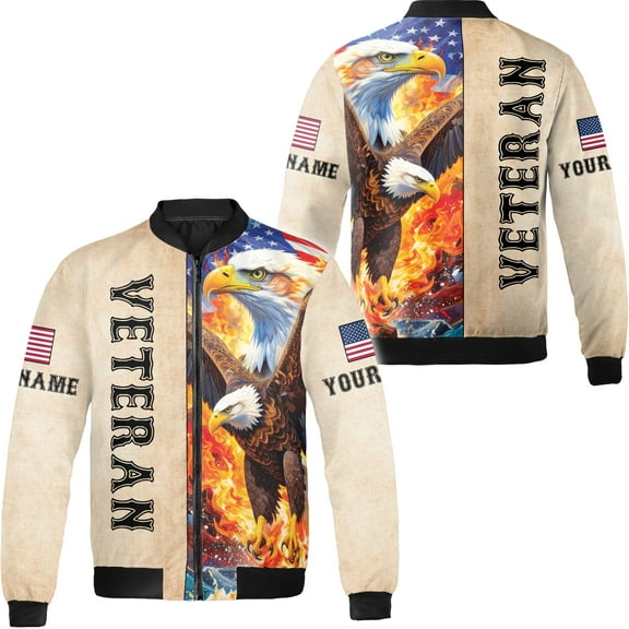 Lotusprinthandmade Personalized America Flag Veteran Eagle All-over Print Bomber Jacket S-5XL Multicolor (S), custom veteran bomber jacket