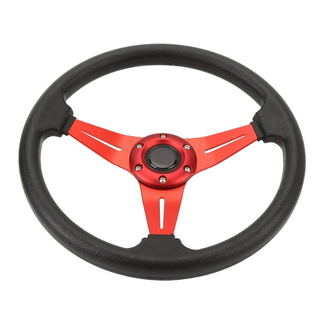 Volant de Voiture 14 Pouces, Style Course en Cuir PU, Ajustement Universel pour Moyeu de Volant à 6 Trous, Résistant à l'Usure, Design Confortable, Facile à Installer avec Vis et Clé