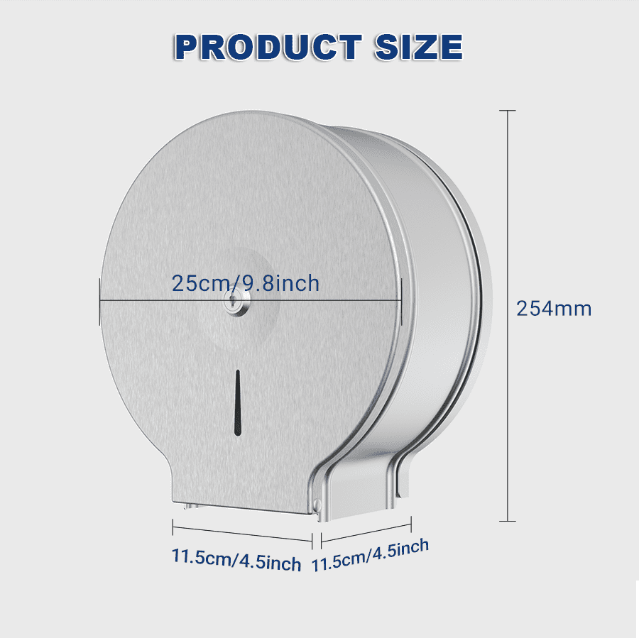 Interhasa! Stainless Steel Jumbo Toilet Tissue Dispenser, 9 Inch Wall Mount Roll Paper Holder for Bathroom, 9.84x9.84x4.52, Silver