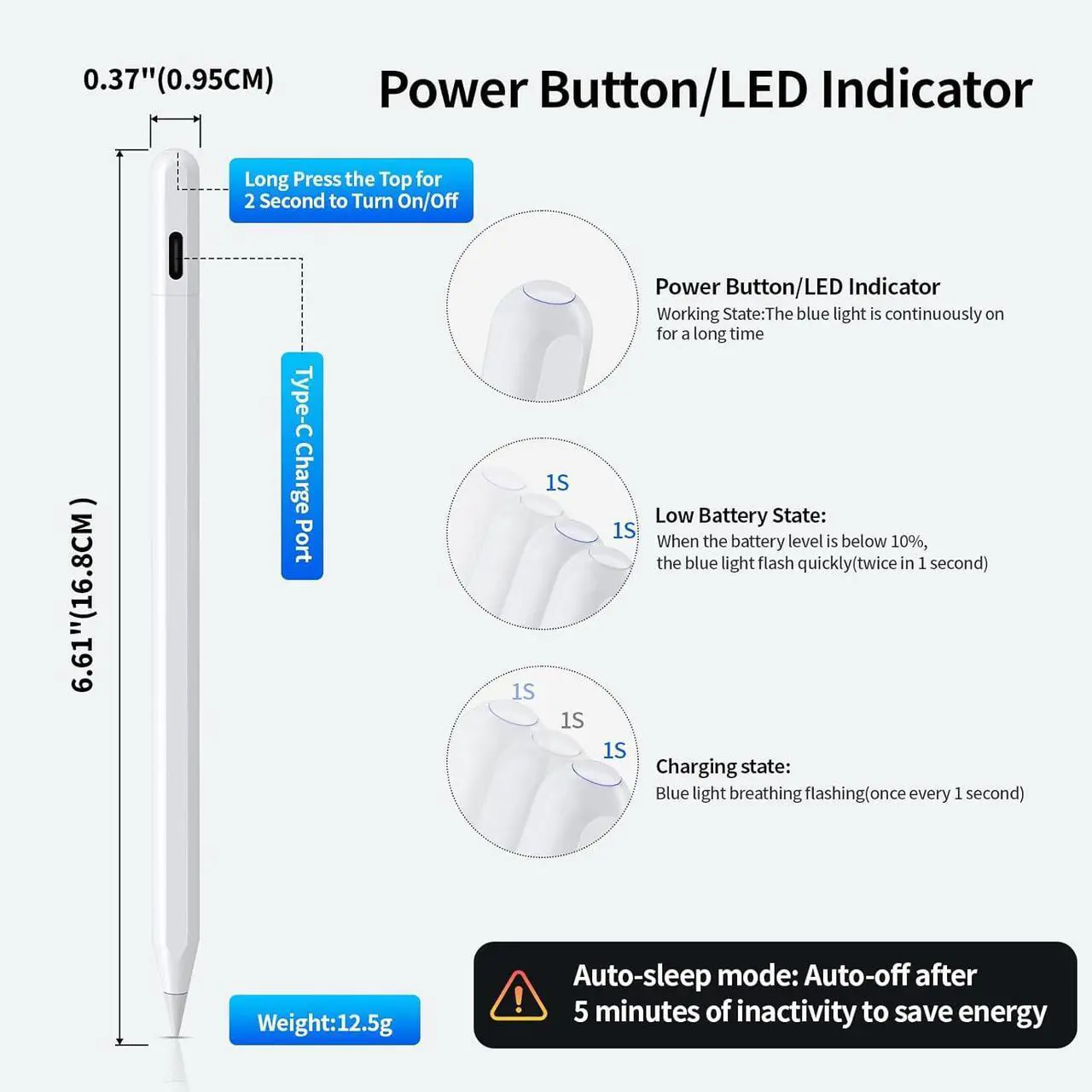 Findmy Stylus Pen for Apple iPad Pencil, USB-C Fast Charge for iPad Pen with Shortcuts/Tilt Sensitivity, Work 2018-2025 iPad 6/7/8/9/10/A16 & Air 3/4/5/M2, Mini 5/6/7 & Pro 11"/12.9"/M4
