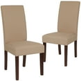 thumbnail image 3 of BizChair Set of 2 Greenwich Series Beige Fabric Upholstered Panel Back Mid-Century Parsons Dining Chairs, 3 of 10