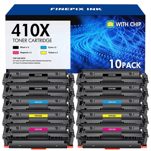 410X Toner Cartridge Compatible for HP 410X CF410X 410A CF410A Color Laserjet Pro MFP M477fnw M477fdw M477fdn M452dn M452nw M452dw M477 M452 M377 Printer Ink (Black Cyan Yellow Magenta, 10-Pack )