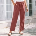 thumbnail image 4 of TRUBKH Linen Pants Women Beach Pants for Women Floral Belt Pants Baggy Linen Pants Plain Drawstring Trousers Pull On Pants Flowy Gauze Palazzo Pants Comfort Resort Wear Palazzo Pants Wine 2XL, 4 of 7