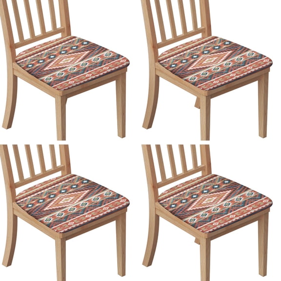 Boho Red Southwestern Ethnic Pattern Seat Covers for Dining Room Chairs Set Of 4,Stretch Printed Washable Chair Seat Cover with Elastic Ties and Button,Removable Waterproof Couch Cushion Covers
