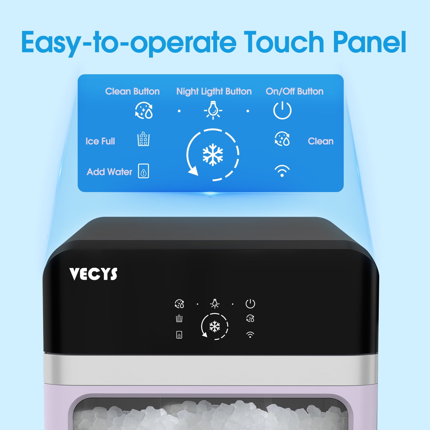 VECYS Nugget Ice Maker with Steel Trim, 33LBS/Day Self-Cleaning