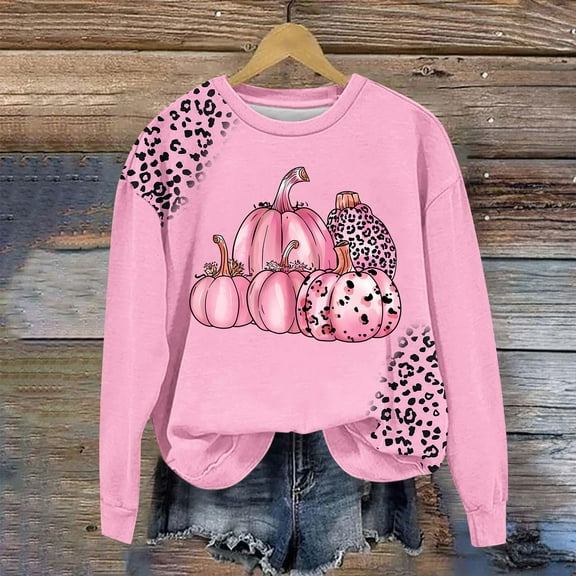 CLOISE Halloween Womens Sweatshirt Fashion Pumpkin Graphic Oversized Sweatshirts Fall Long Sleeve Crew Neck Hoodies Shirts Tunic Tops Festival Party Outfits Pink XL Spooky