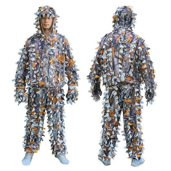 3D Ghillie Suit Orange Leaves Bionic Camo Hunting Fishing Breathable Tactical Military Hooded Suit Jacket Pants With Gloves Hat