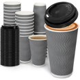 thumbnail image 1 of BYSNOW 100 Pack 16 oz Coffee Cups with Lids, Disposable Insulated Hot Cups To Go Paper Coffee Cups, Corrugated Ripple Wall Cup for Hot Drink, Office,, 1 of 6