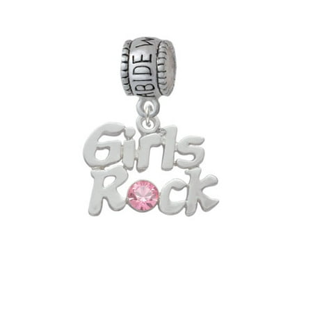 Girls Rock with Light Pink Crystal - Abide With Me Charm Bead