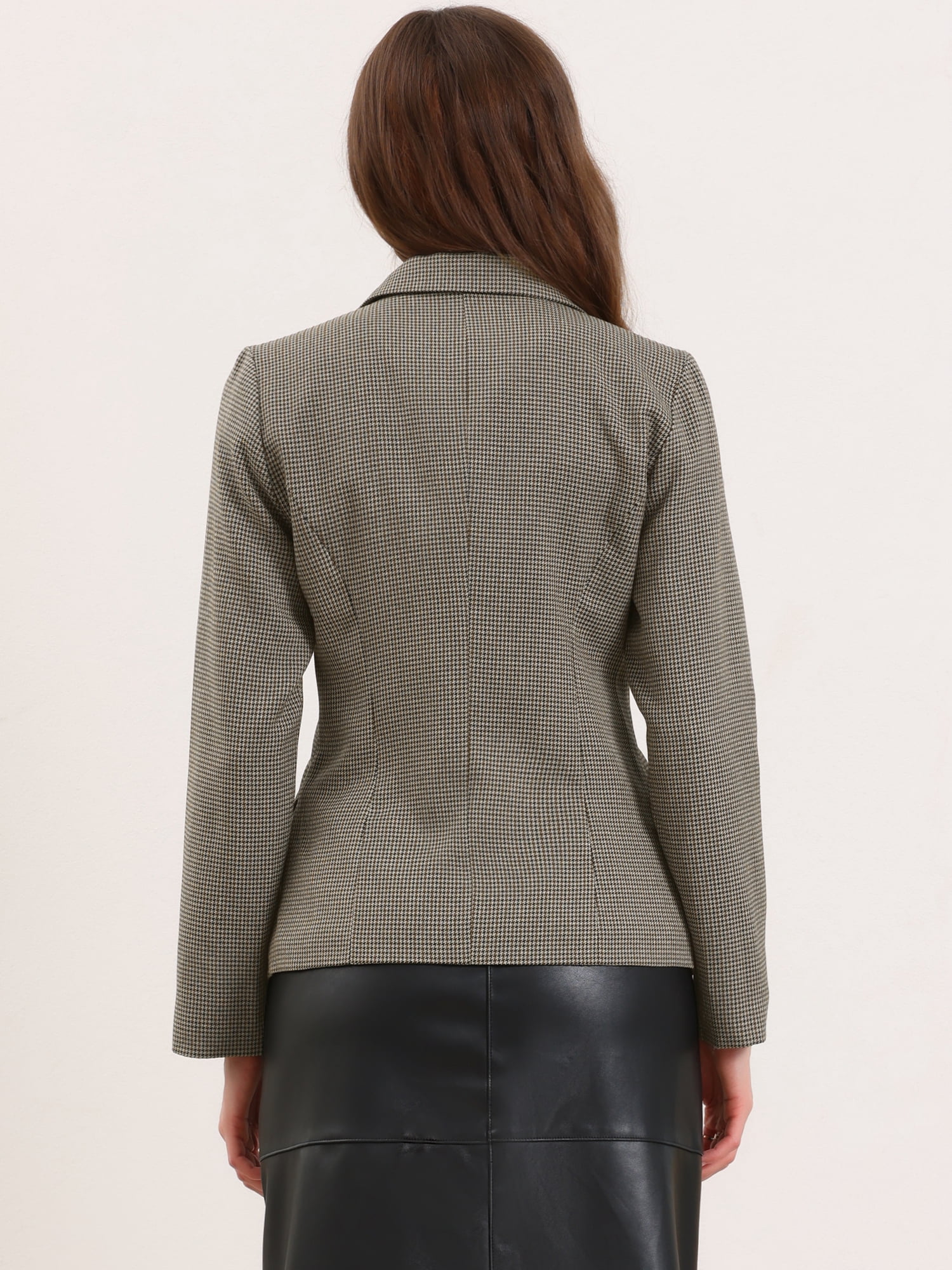 DARING DIVA Women's Houndstooth Lapel Collar One Button Jacket XS Brown