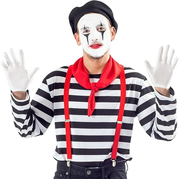 Men's Mime Costume Set with Makeup Kit Halloween Costume Cosplay