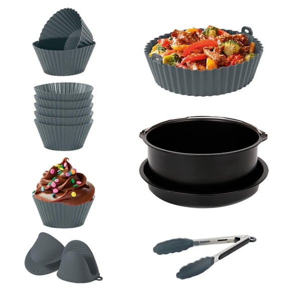 Hukën x MasterChef | Set de Accesorios para Freidora de Aire | 14 Piezas | Incluye Molde para Pasteles, Pizza y Panques, Olla de Silicona, Guantes y Pinzas