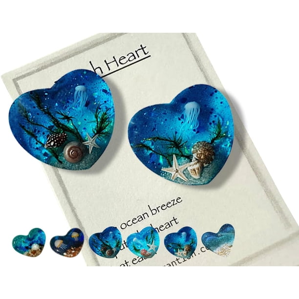 Corazón de bolsillo de vidrio para playa, adorno de corazón de vidrio oceánico hecho a mano con fusión de mar natural, ficha de bolsillo de corazón de vidrio fusionado, mini ficha linda y duradera con