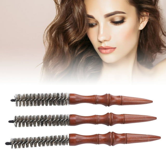 Mini Brosse à Rouleau, Peigne Rond pour Cheveux Fins Sûr 3 Pcs Manche en Bois pour Cheveux Mouillés et Secs