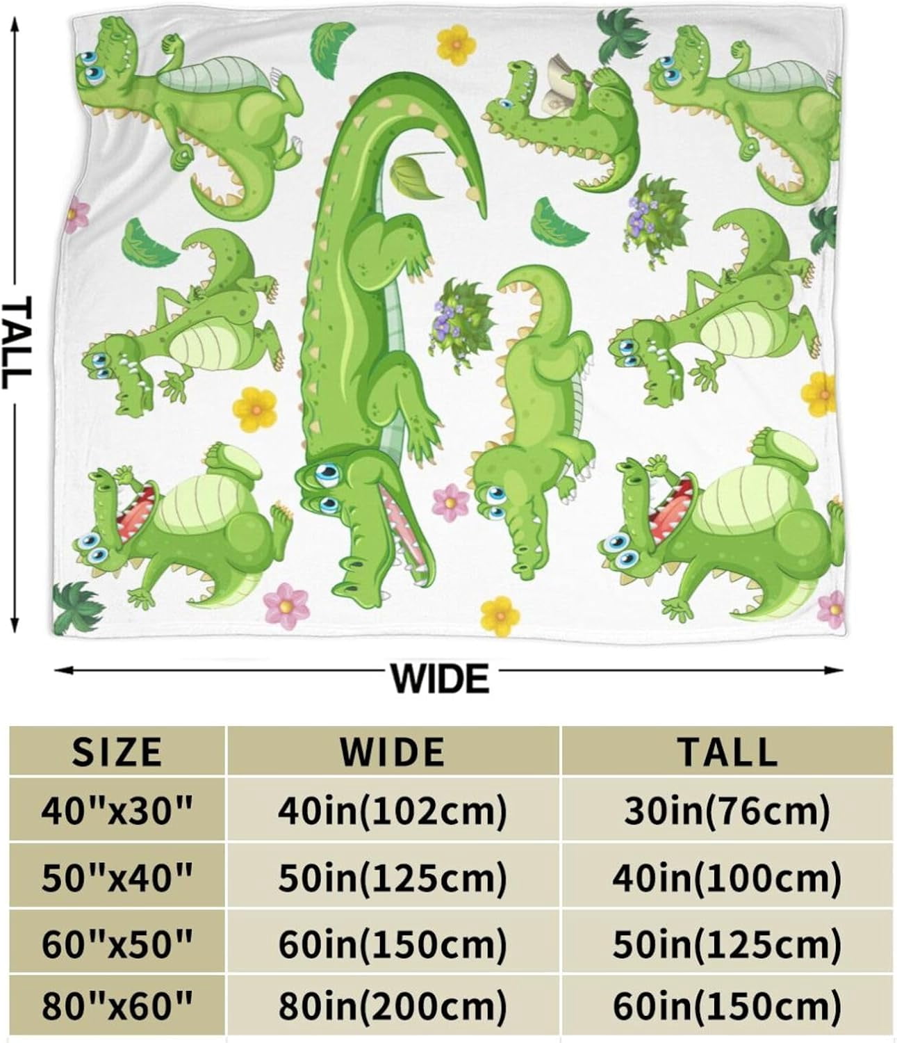 Alligator Blanket Super Soft Warm Crocodile Fleece Throw Blanket Cozy Fluffy Cartoon Alligators Animal Lightweight Flannel Gifts Blankets for Kids Adults 60"X50"