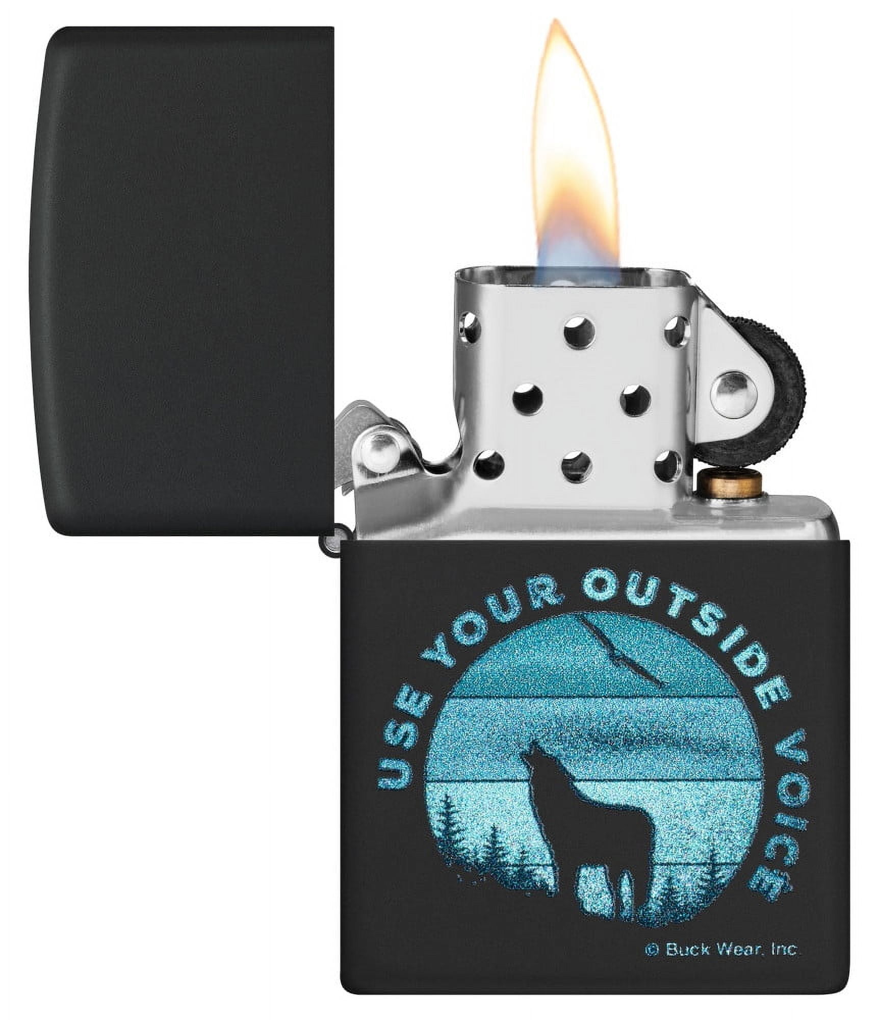 Zippo Pocket Lighter Buck Wear™ Use Your Outside Voice Design Black Matte