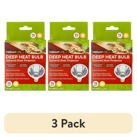 (3 pack) Vibrant Life Deep Heat Bulb for Reptile Terrarium Habitat Lighting, 75 Watts