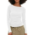 thumbnail image 6 of YODETEY Women Long Sleeve Tops, Y2K Slim Comfortable Lightweight Blouses, Crewneck Tees Fit Pullover T-shirt Tops, White Women's Plus S, 6 of 6