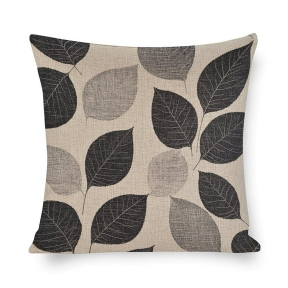 Pillows Black Leaves Linen Cushion Case Outdoor Home Decoration Abstract Boho Floral Plants Spring Pillows 16"x16" Pillows for Couch Sofa Patio Furniture Home Decor