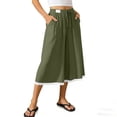 thumbnail image 5 of VBVC Women's High Waisted Cotton-Linen Capri Pants,Drawstring Lace Trim Casual Trousers,Lightweight Summer Wide Leg Pants with Pockets,Army Green,S-2XL, 5 of 9