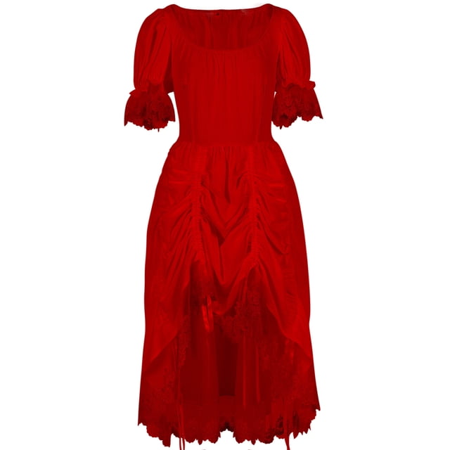 Tqyyweavej Robes de Renaissance pour Femmes Vintage Victorien Medevan Costumes Ourlet en Dentelle Col Rond Manches Courtes Robes de Soirée de Mariage Costume d'Halloween