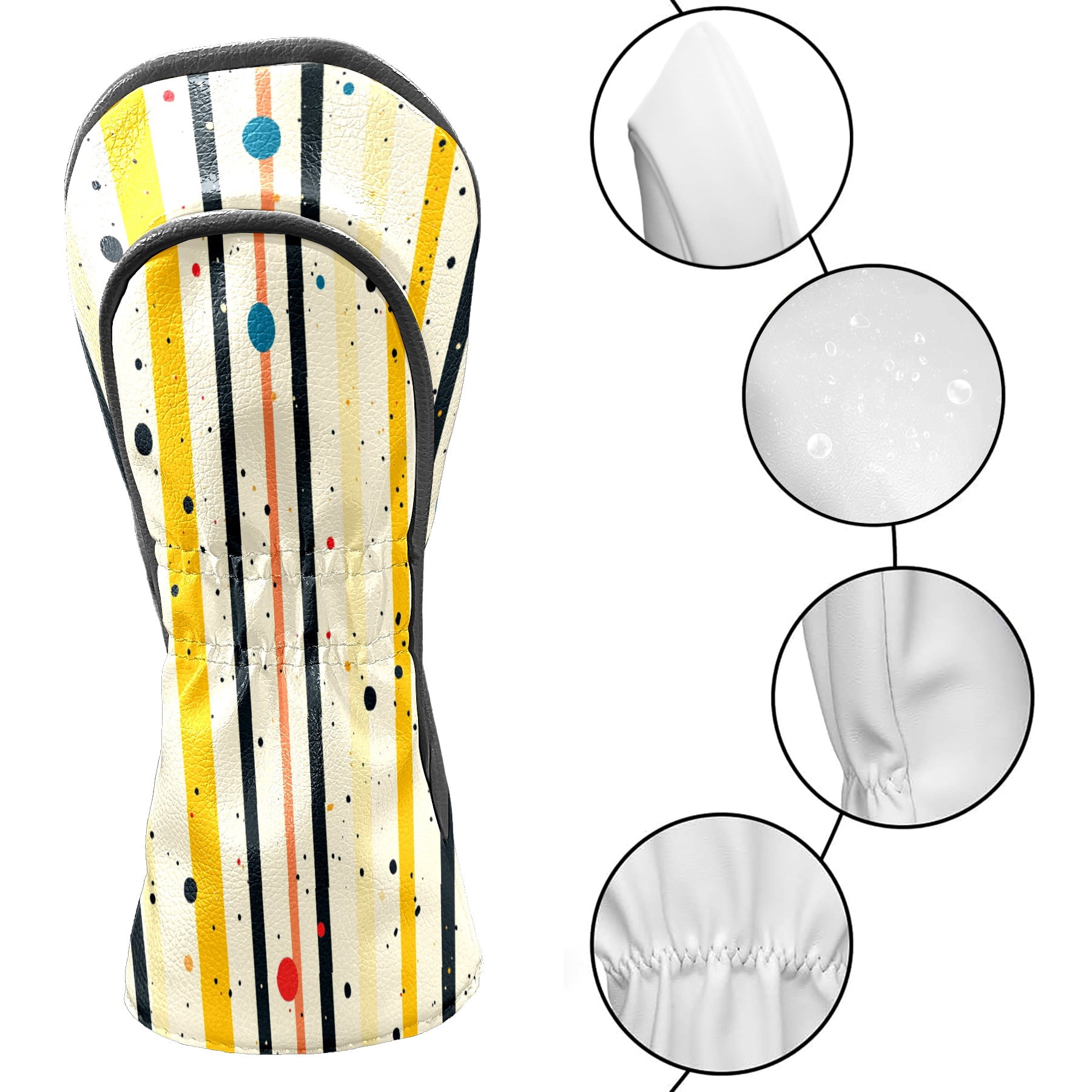 Golf Club Covers PU Leather Waterproof Head Covers for Fairway Woods Hybrids Colorful Polka Dots