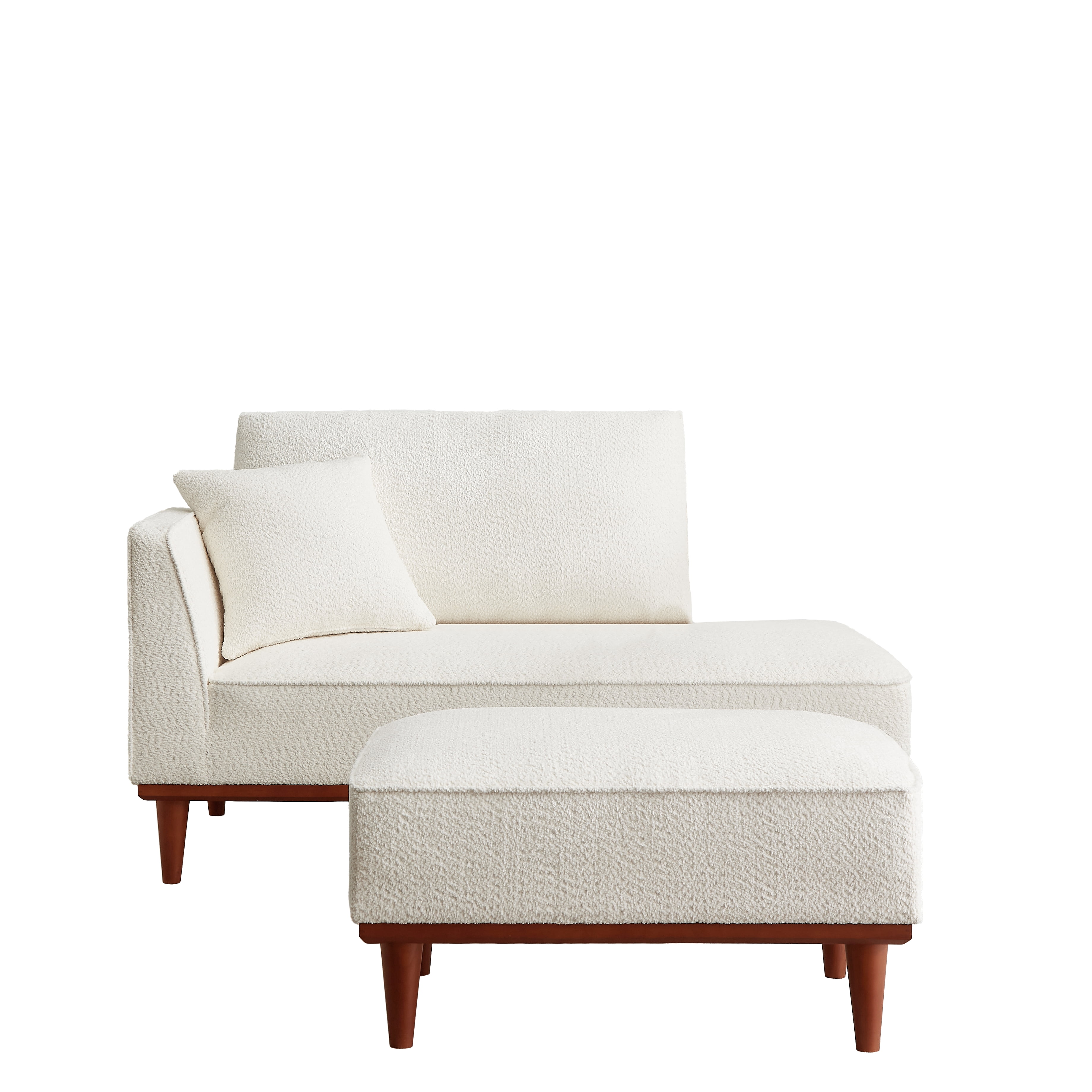Upholstered Chaise Lounge and Stool, Convertible Chaise Lounge Chair with Detachable Ottoman for Living Room Bedroom Small Space, Easy Assembly, White