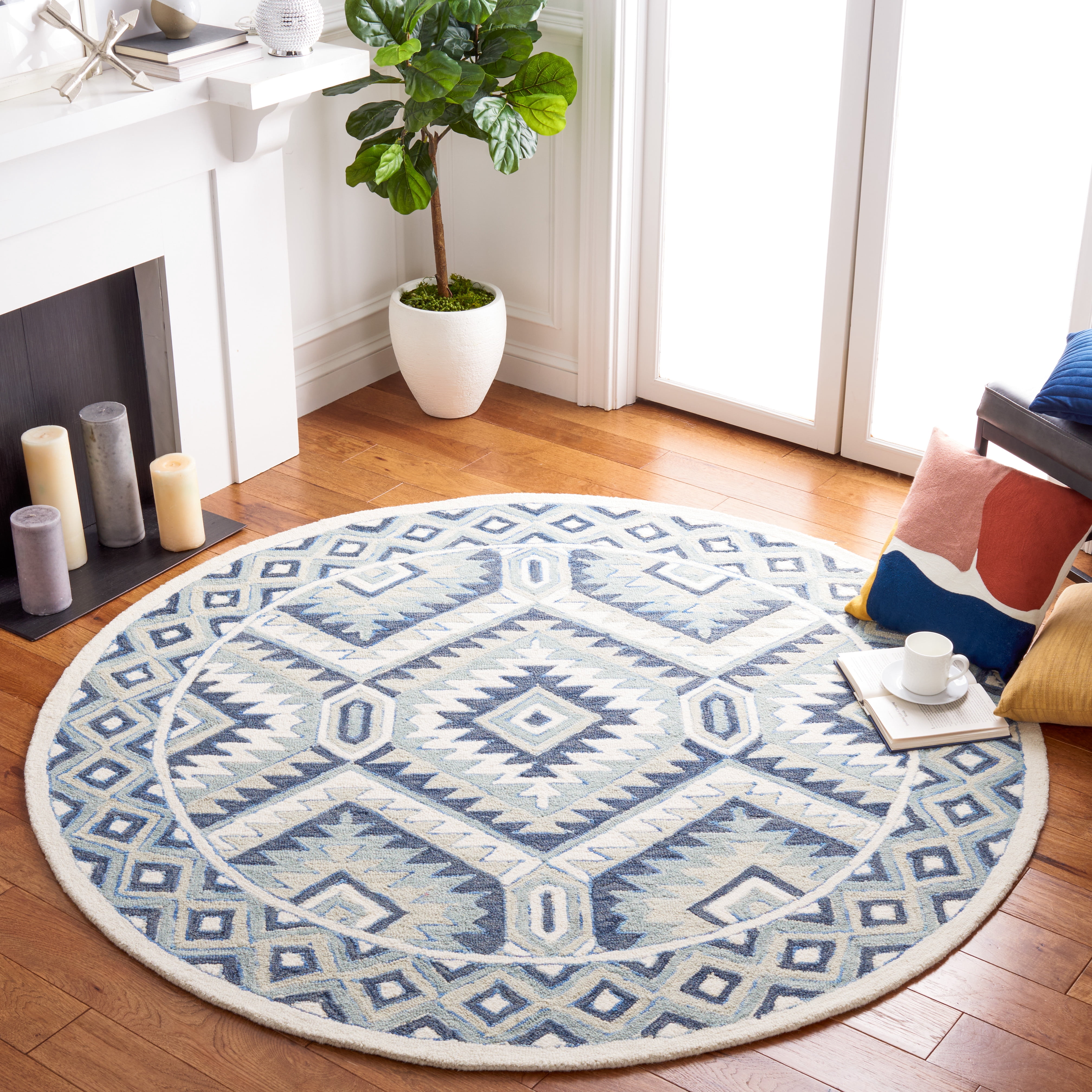 SAFAVIEH Metro Dederick Medallion Area Rug, Blue/Ivory, 6' x 6' Round