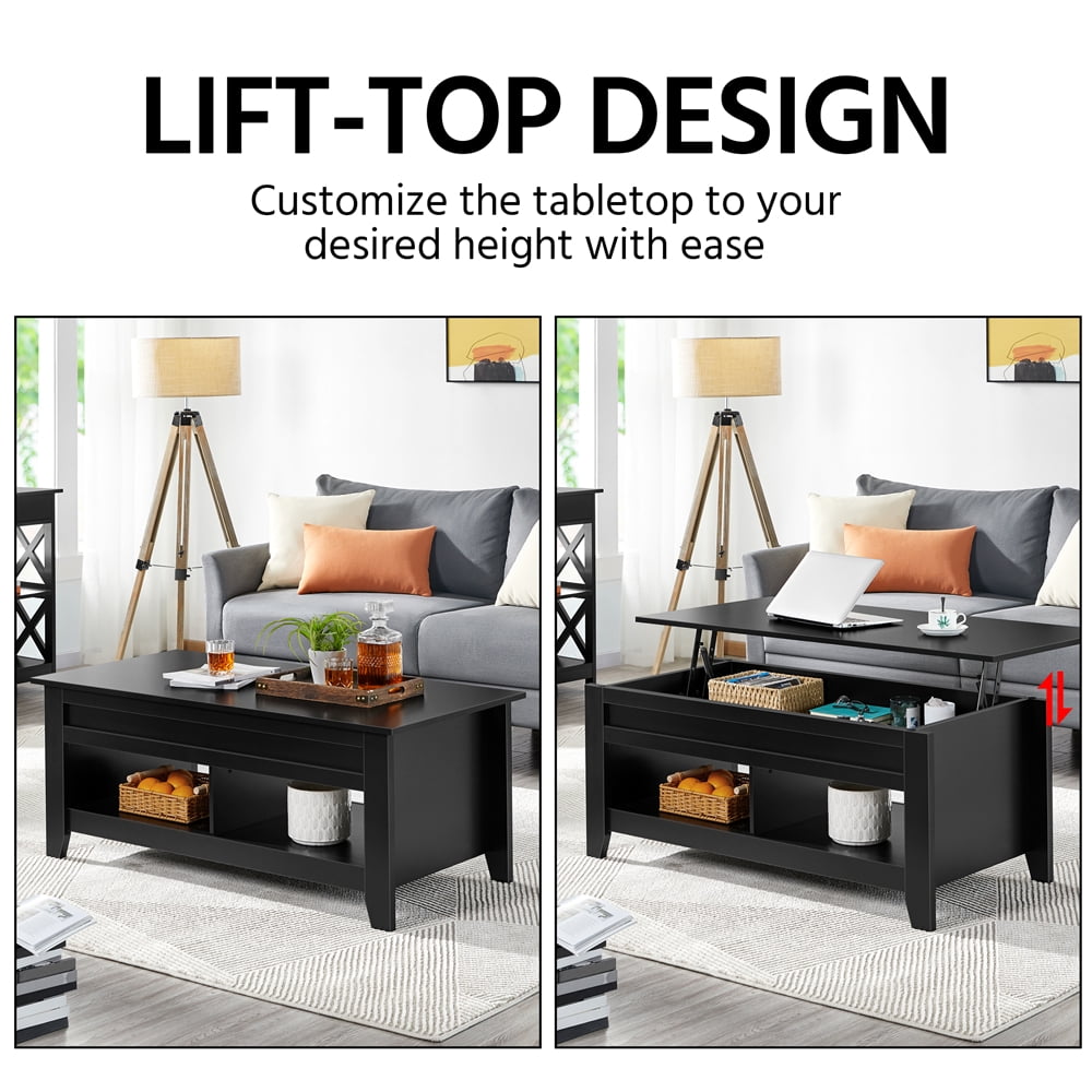 Alden Design 47.5" Lift Top Coffee Table with 2 Storage Compartments for Livingroom, Black