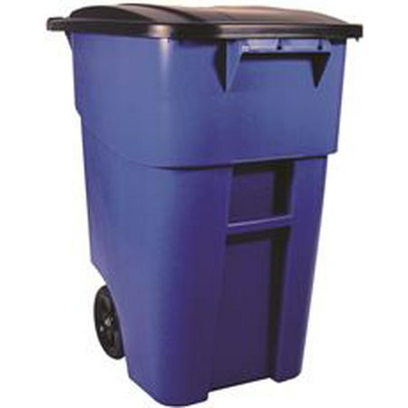 Brute Roll Out Container - Rubbermaid Commercial Products BRUTE Roll-Out Recycle Bin with Lid, 50 Gallon, Blue