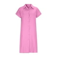 thumbnail image 4 of Summer Dresses for Women Plus Size Lapel Cotton Linen Button Short Sleeve Shirt Dress Casual Solid Oversized V Neck Loose Beach Vacation Sundress Midi Dresses, 4 of 8