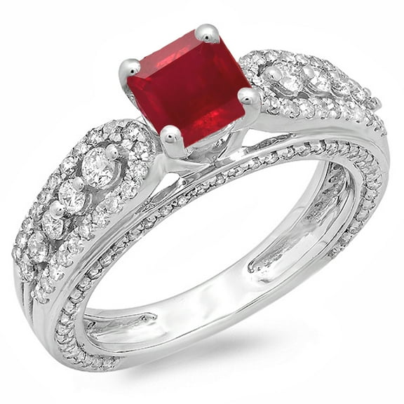 Dazzlingrock Collection 14K Ruby & Diamond Vintage Style Solitaire With Accents Engagement Ring 1 3/4 CT, White Gold, Size 9