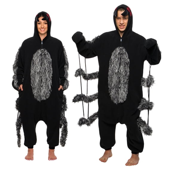 Furry Tarantula One Piece - Plush Adult Spider Costume Jumpsuit by FUNZIEZ! (Black, Large)
