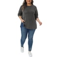 thumbnail image 2 of Plus Size Sweatshirts for Women 2025 Fall Side Split Long Sleeve Crew Neck Casual Pullover Loose Knit Blouse Top 4X Black Gray, 2 of 6