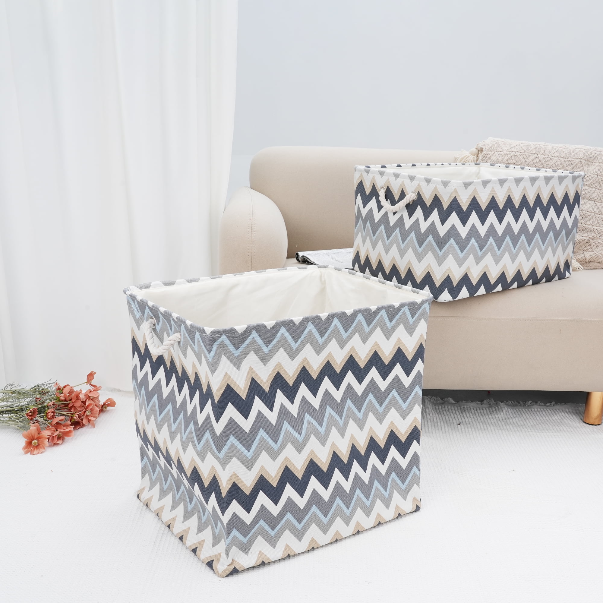 Unique Bargains Fabric Storage Cube Storage Bin Storage Basket Blue 19.5*19.5*16in
