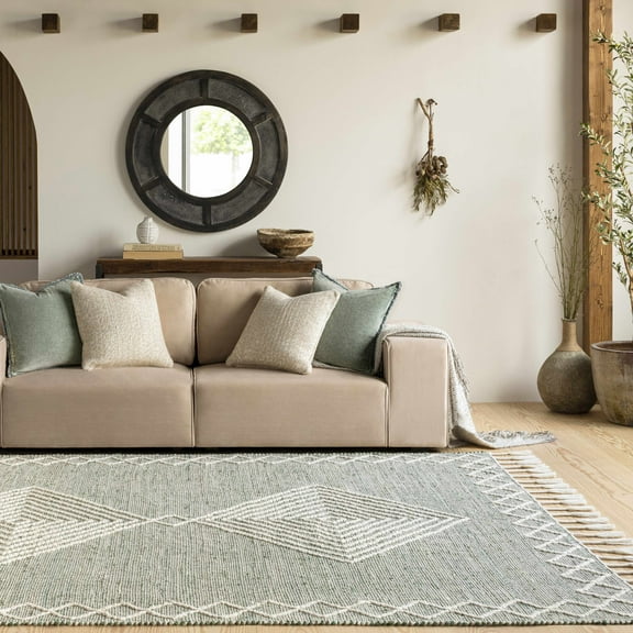 Hauteloom Guiuan Jute Living Room, Bedroom Area Rug - Global - Beige, Green - 2' x 3'