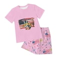 thumbnail image 4 of mgoYE 250th Anniversary USA Outfit Set Girls Boys 4th of July Outfit Set Girls Boys 250 Years American Anniversary Outfit Set American Flag Stars Fireworks Graphic Shorts Set(Light Pink,5-6 Years), 4 of 7
