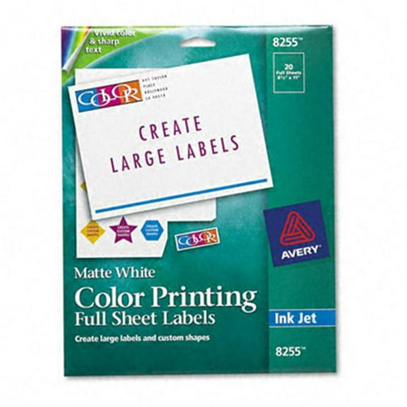 Avery  Ink Jet Labels  8-1/2 x 11  Matte White  20 Pack
