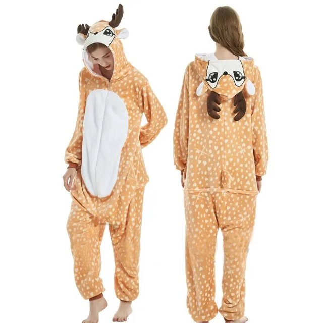 Pijamas de dibujos animados de ciervo de Navidad para adultos, ropa de dormir para mujeres, monos de animales para bebés, Pijamas de franela para Halloween