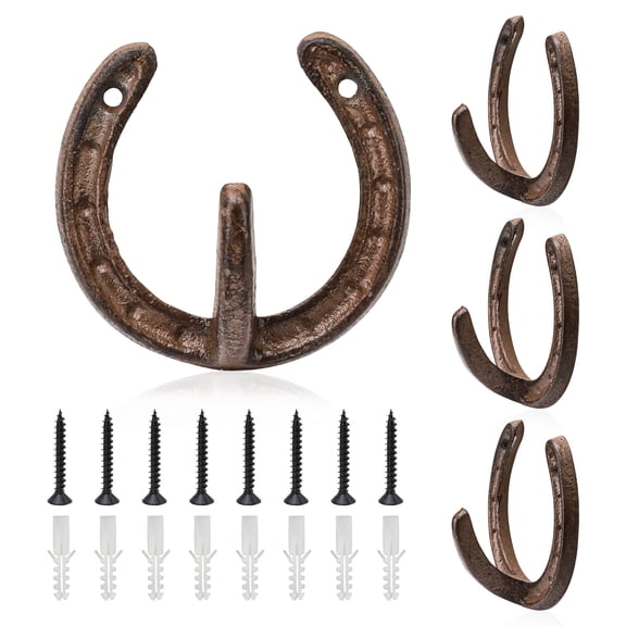 4PCS Horseshoe Hooks, Iron Horseshoe Hook for Wall, Vintage Horse Shoe Wall Hanger for Coat, Rustic Coat Hook,Decorative Hooks for Hanging Things
