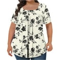 thumbnail image 2 of ITSAME Womens Plus Size T-Shirt, Short Sleeve Florla Trendy Pleated Loose Summer 2025 Tunic Blouse Beige XL, 2 of 4