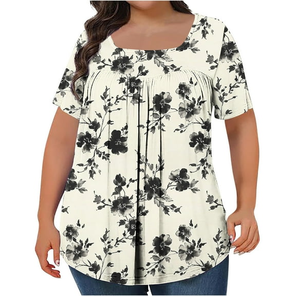 Plus Size Tops for Women Crew Neck Cute Trendy Short Sleeve Camisole Tops Oversized Tee Shirts Plus Size Casual Basic Cute Graphic Tees Loose Fit Blouses Dressy Casual Sexy Summer Outfits XXXL