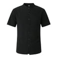 thumbnail image 4 of Men's Shirts, Mens Summer Linen Shirts Casual Short Sleeve Button Down Shirt Classic Lightweight Stand Neck Stylish Beach Tops Black M, 4 of 6