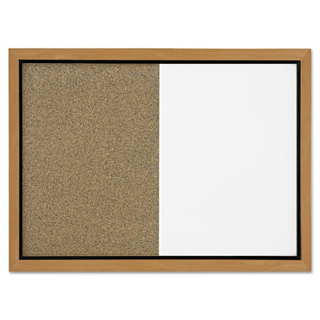 Quartet Combo Cork Bulletin and Magnetic Dry-Erase Board, 17 x 23, Oak Frame