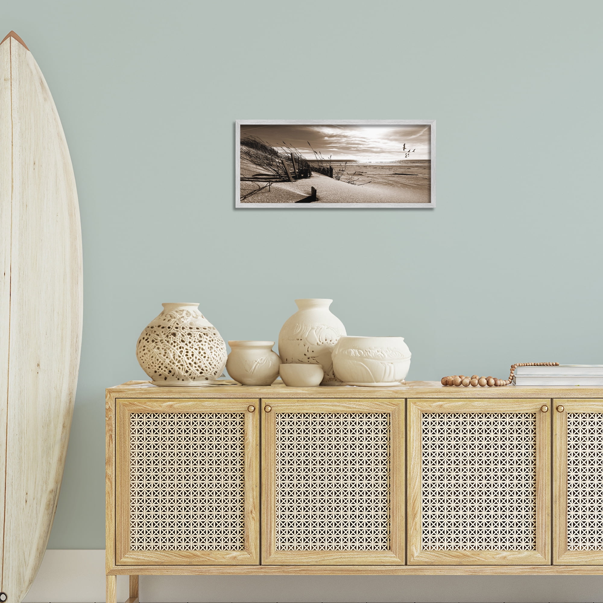 Stupell Industries Zen Sands Beach Landscape Photography Gray Framed Art Print Wall Art, 24 x 10