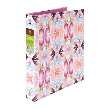 Greenroom 1" Round Ring Binder, Mirror Geo Pink, Multicolor