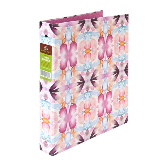Greenroom 1" Round Ring Binder, Mirror Geo Pink, Multicolor
