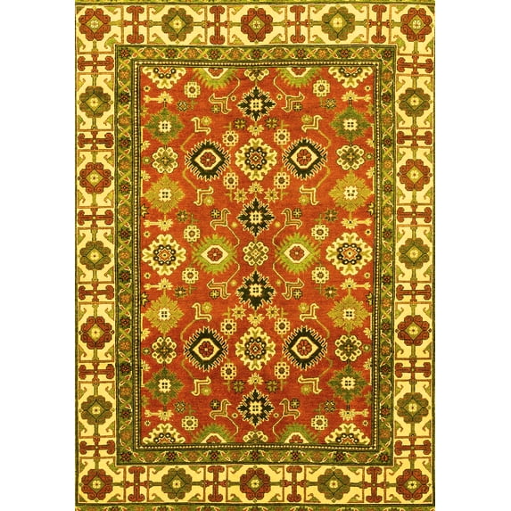 Ahgly Company Machine Washable Indoor Rectangle Oriental Yellow Traditional Area Rugs, 5' x 7'