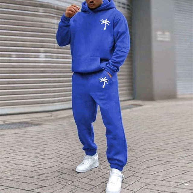 Men's Suits Product Title for Men Casual Solid Two Piece Hooded Sports Set with Raglan Sleeve Drawstring Pant Set